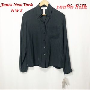 NWT-Jones New York-100% Silk Gray Button Up 4/ SM